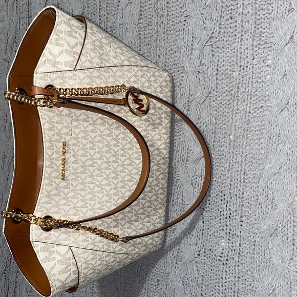 Michael Kors White and Tan Shoulder Bag